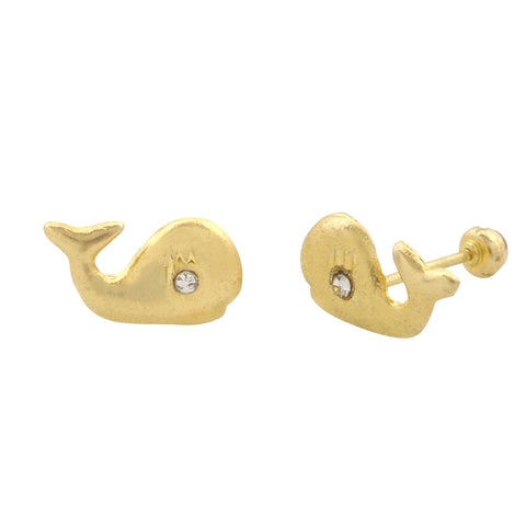 10k Yellow Gold Whale Animal Earrings with Screwbacks - Jewelryland.com