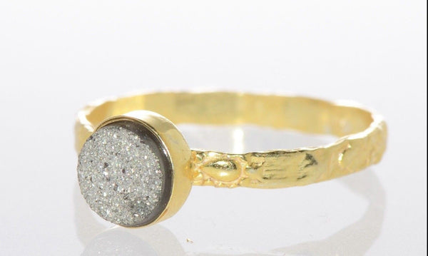 Druzy Ring Genuine Amethyst Sterling Silver 18k Gold Plated Grey Color Size 8 - Jewelryland.com