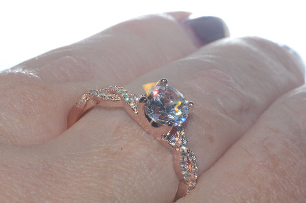 Sterling Silver Rose Gold Plated 7mm Round Brilliant CZ Solitaire Ring - Jewelryland.com