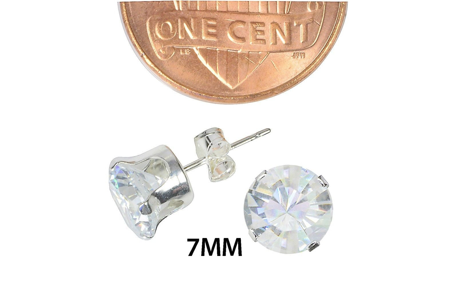 .925 Sterling Silver Brilliant Round Cut Clear CZ Stud Earrings 2-12mm 6mm Medium 0.75 Carat