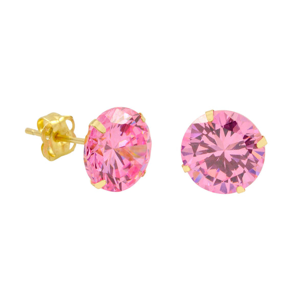 10k Yellow Gold Stud Earrings Pink CZ Cubic Zirconia Round Prong Set - Jewelryland.com