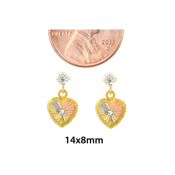 10k Gold Dangle Heart Earrings with Screwbacks Tri Color Yellow White Rose Gold - Jewelryland.com