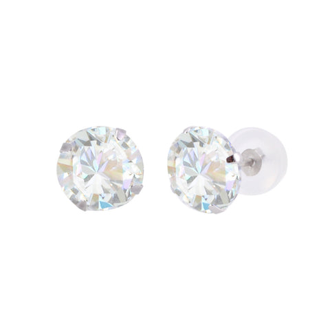 10k White Gold Clear CZ Cubic Zirconia Stud Earrings Round Prong Silicone Backs - Jewelryland.com