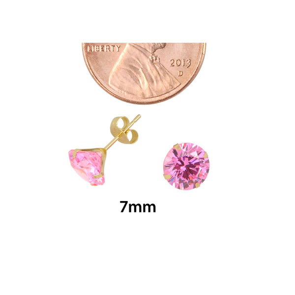 14k Yellow Gold Pink CZ Earrings Round Cubic Zirconia October Birthstone Studs - Jewelryland.com