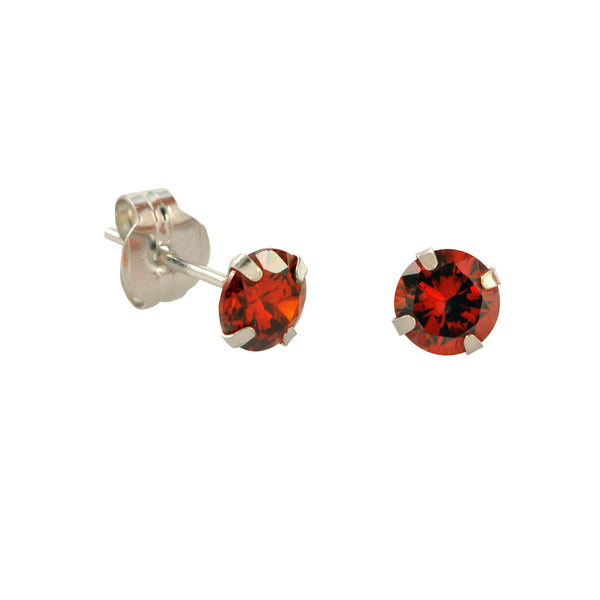 10k White Gold Red Garnet CZ Stud Earrings Cubic Zirconia Round Prong Set - Jewelryland.com