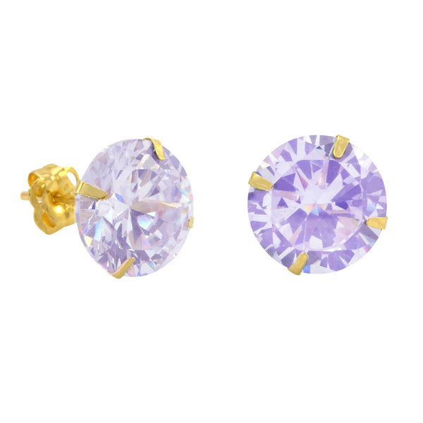 10k Yellow Gold Lavender CZ Stud Earrings Cubic Zirconia Round Prong Set - Jewelryland.com