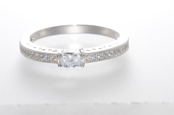 Sterling Silver Cubic Zirconia Ring with Rectangular Center Stone 2mm Wide Band - Jewelryland.com