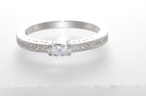 Sterling Silver Cubic Zirconia Ring with Rectangular Center Stone 2mm Wide Band - Jewelryland.com