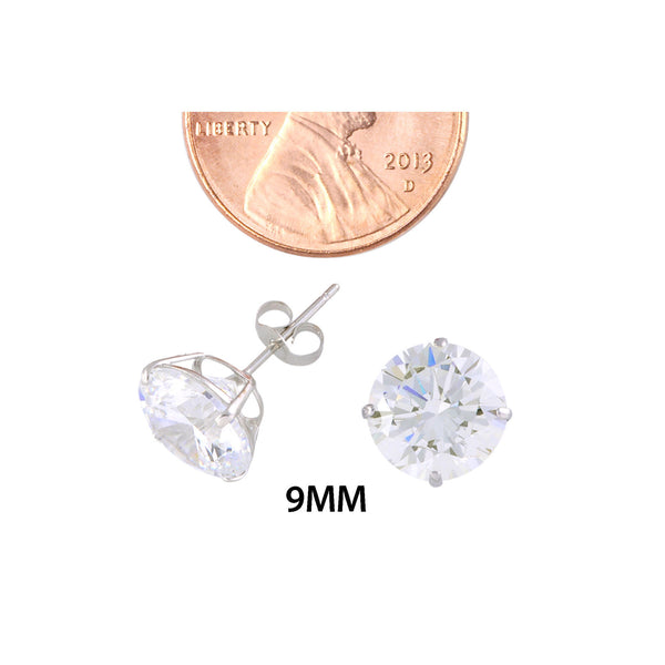14k White Gold Stud Earrings Clear Round Basket Cubic Zirconia Pushbacks - Jewelryland.com