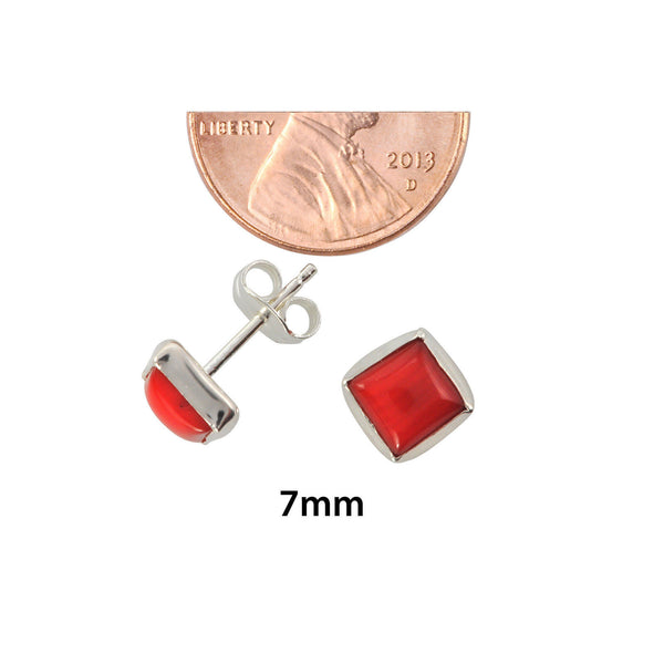 Sterling Silver 7mm Square Red Coral Stud Earrings - Jewelryland.com