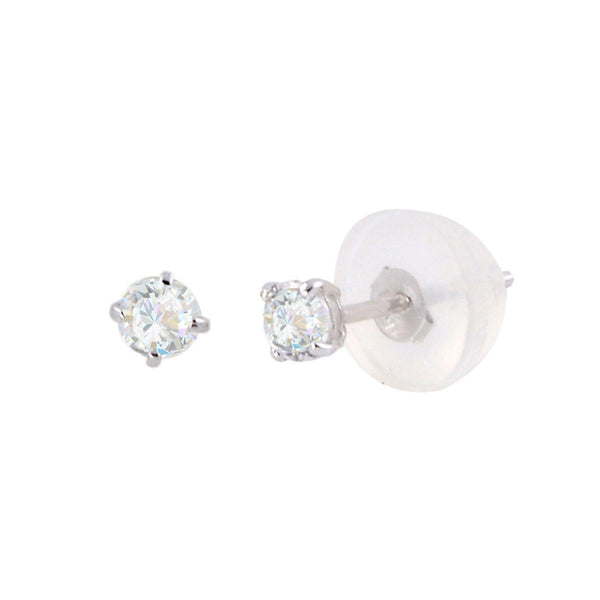 14k White Gold Clear CZ Round Basket Cubic Zirconia Stud Earrings Silicone Backs - Jewelryland.com