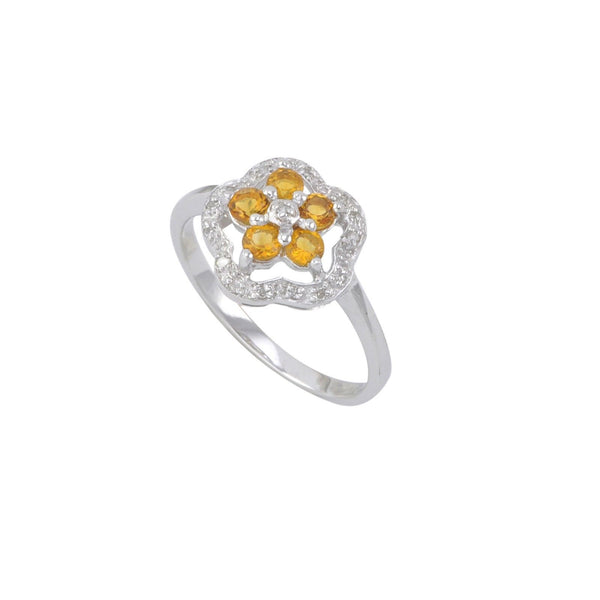 Sterling Silver .05ct Genuine Diamond Ring Flower with Citrine - Jewelryland.com