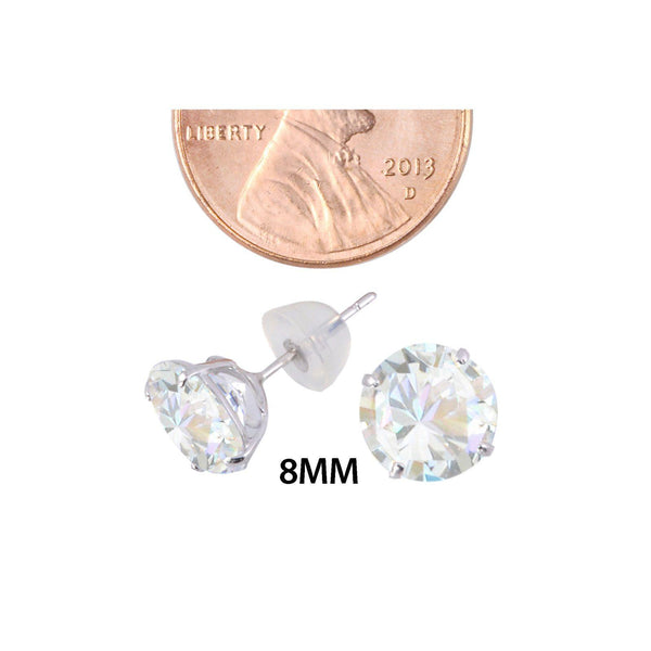 14k White Gold Clear CZ Round Basket Cubic Zirconia Stud Earrings Silicone Backs - Jewelryland.com
