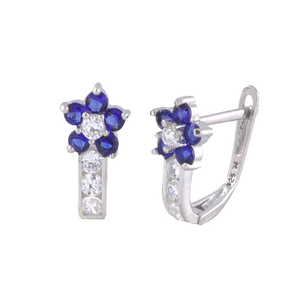 Sterling Silver Leverback Earrings Flower CZ Birthstone Colors - 2 Color Design - Jewelryland.com