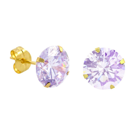 10k Yellow Gold Lavender CZ Stud Earrings Cubic Zirconia Round Prong Set - Jewelryland.com
