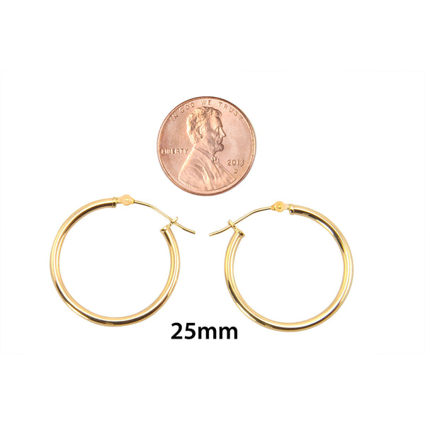 14k Yellow Gold Hoop Earrings 25mm Medium Latch Post Hoops - High Polish - Jewelryland.com