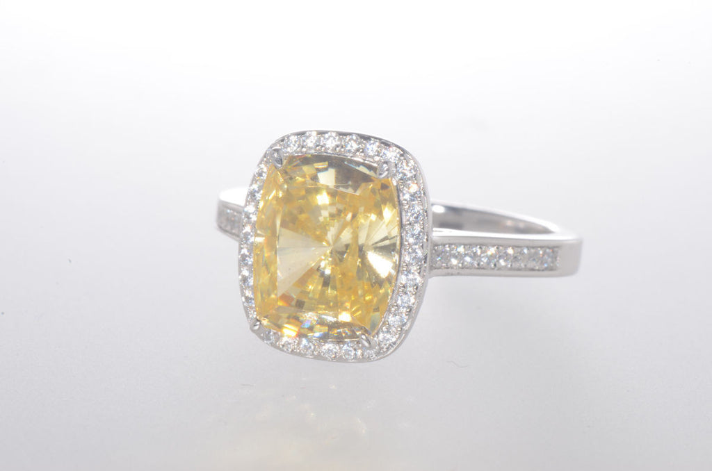 Sterling Silver Canary Yellow Cushion Cut Cubic Zirconia Ring ...