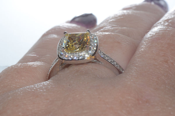 Sterling Silver 2ct Canary Yellow Princess Cut Designer Cubic Zirconia Ring - Jewelryland.com