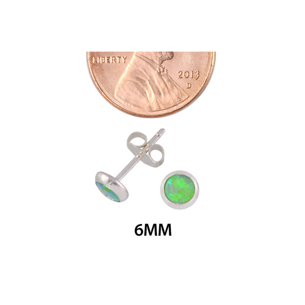 Ladies Opal Earrings Round Iridescent Green Sterling Silver Studs 6mm - Jewelryland.com