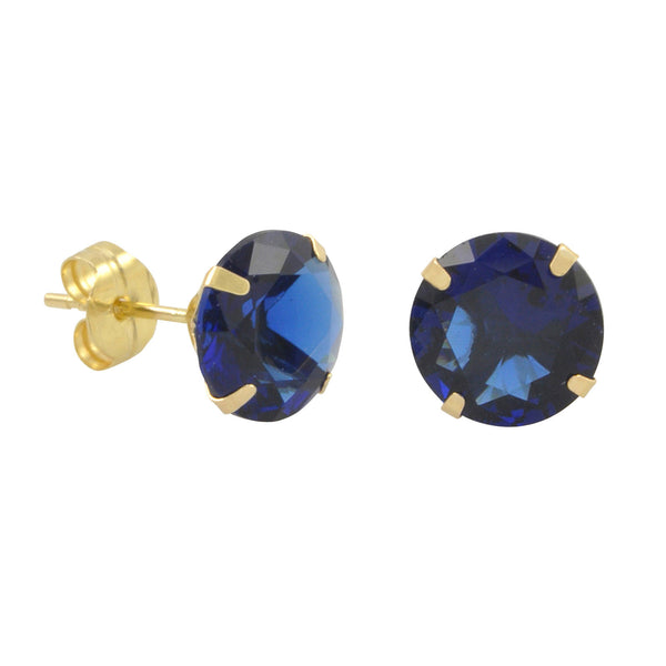 10k Yellow Gold Blue Sapphire CZ Stud Earrings Cubic Zirconia Round Prong Set - Jewelryland.com