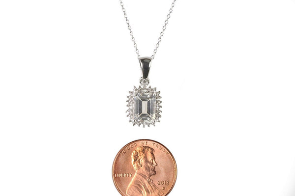 Diamond Pendant Necklace White Topaz Rectangle Gemstone 925 Silver - 1.93ct - Jewelryland.com