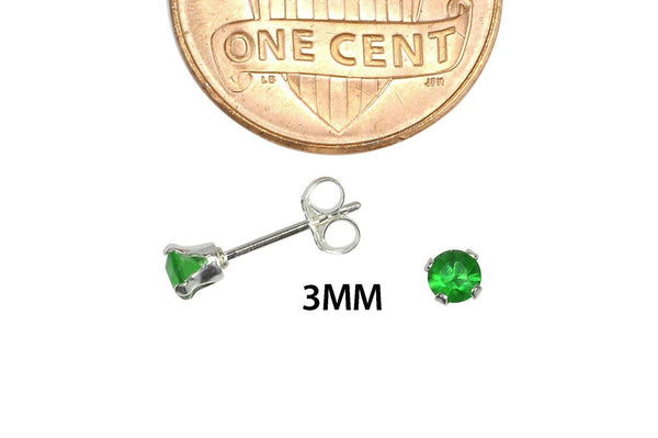 Sterling Silver 925 Round Emerald Green CZ Stud Earrings - Jewelryland.com