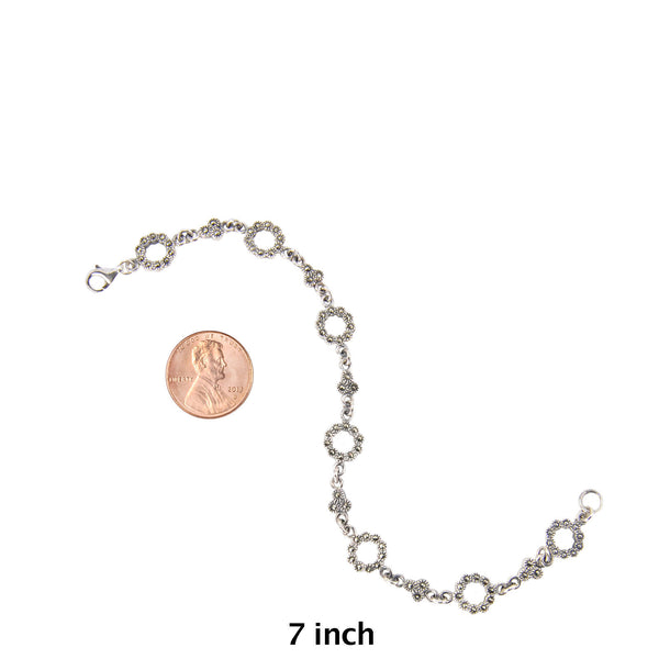 925 Sterling Silver Marcasite Bracelet Open Circle Design 7 Inches - Jewelryland.com