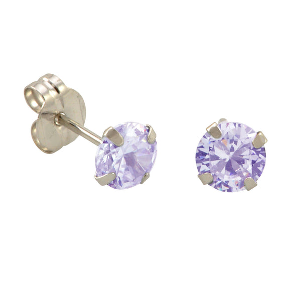 10k White Gold Round Light Purple CZ Stud Earrings Prong Set - Jewelryland.com