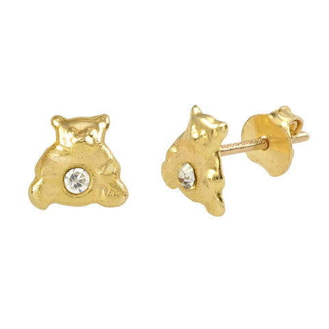Tiny Bear with CZ Stud Earrings 6mm 10k Yellow Gold with Pushbacks - Jewelryland.com