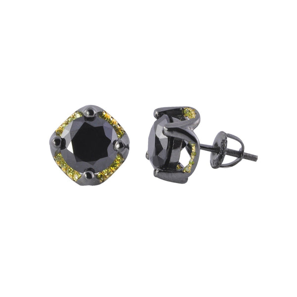 Sterling Silver Micropave Stud Earrings Round Black and Yellow Cubic Zirconia - Jewelryland.com