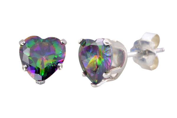 Sterling Silver Rainbow Mystic Topaz CZ Heart Stud Earrings - Jewelryland.com