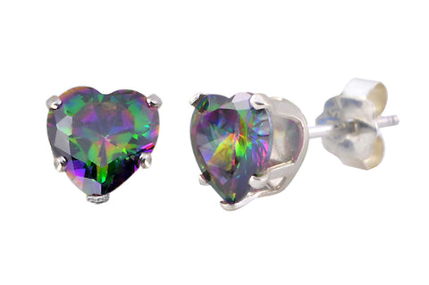 Sterling Silver Rainbow Mystic Topaz CZ Heart Stud Earrings - Jewelryland.com