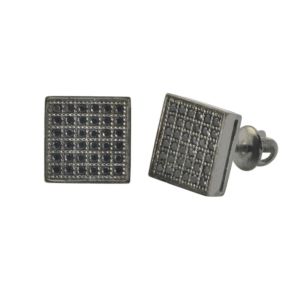 Micropave Stud Earrings 925 Sterling Silver Black CZ Cubic Zirconia Square 9mm - Jewelryland.com