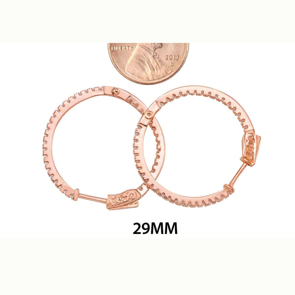 Cubic Zirconia Hoop Earrings CZ Rose Gold Plated 29mm Push Latch Lock - Jewelryland.com