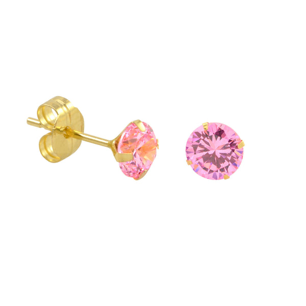 10k Yellow Gold Stud Earrings Pink CZ Cubic Zirconia Round Prong Set - Jewelryland.com