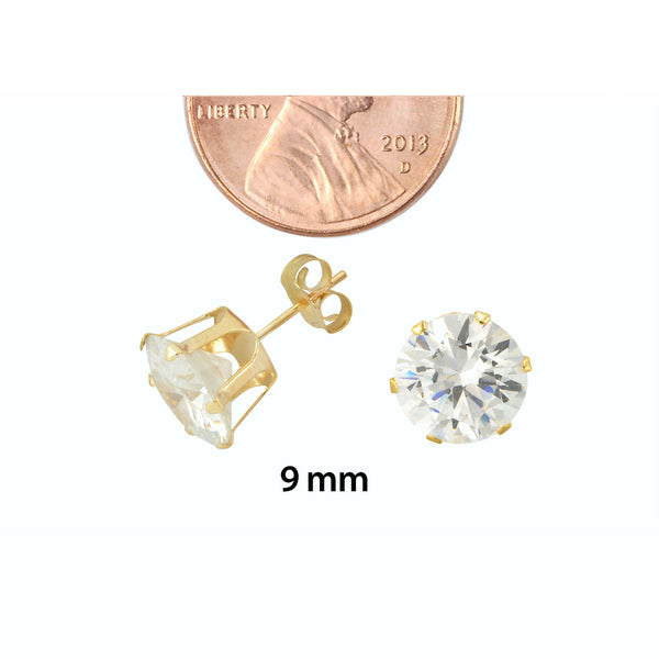 14k Yellow Gold 6 Prong Round Cubic Zirconia CZ Stud Earrings - Jewelryland.com
