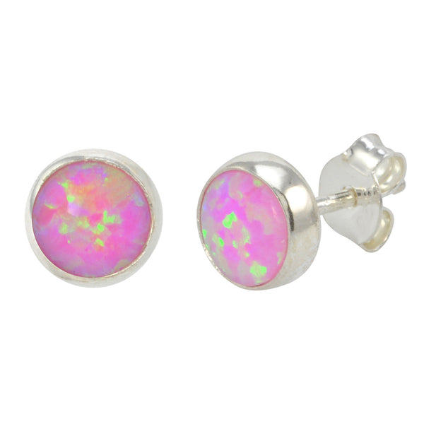 Sterling Silver Pink Opal Stud Earrings Gemstone 7mm Round - Jewelryland.com