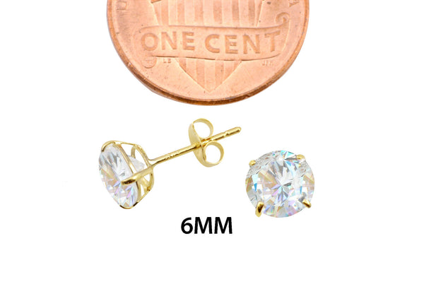 14k Yellow Gold Stud Earrings Clear Round Cubic Zirconia Basket Set - Jewelryland.com