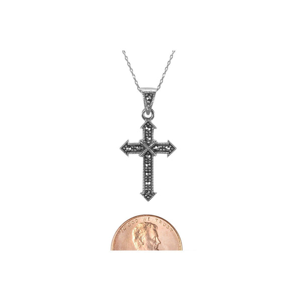 Marcasite Cross Necklace 18" .925 Sterling Silver - Jewelryland.com