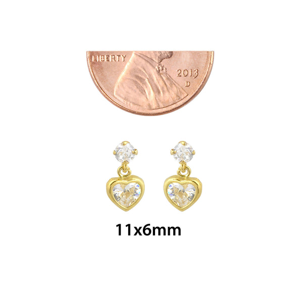 10k Yellow Gold CZ Heart Dangle Earrings with Screwbacks 6mm - Jewelryland.com