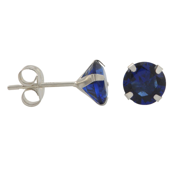 10k White Gold Blue Sapphire CZ Stud Earrings Cubic Zirconia Round Prong Set - Jewelryland.com