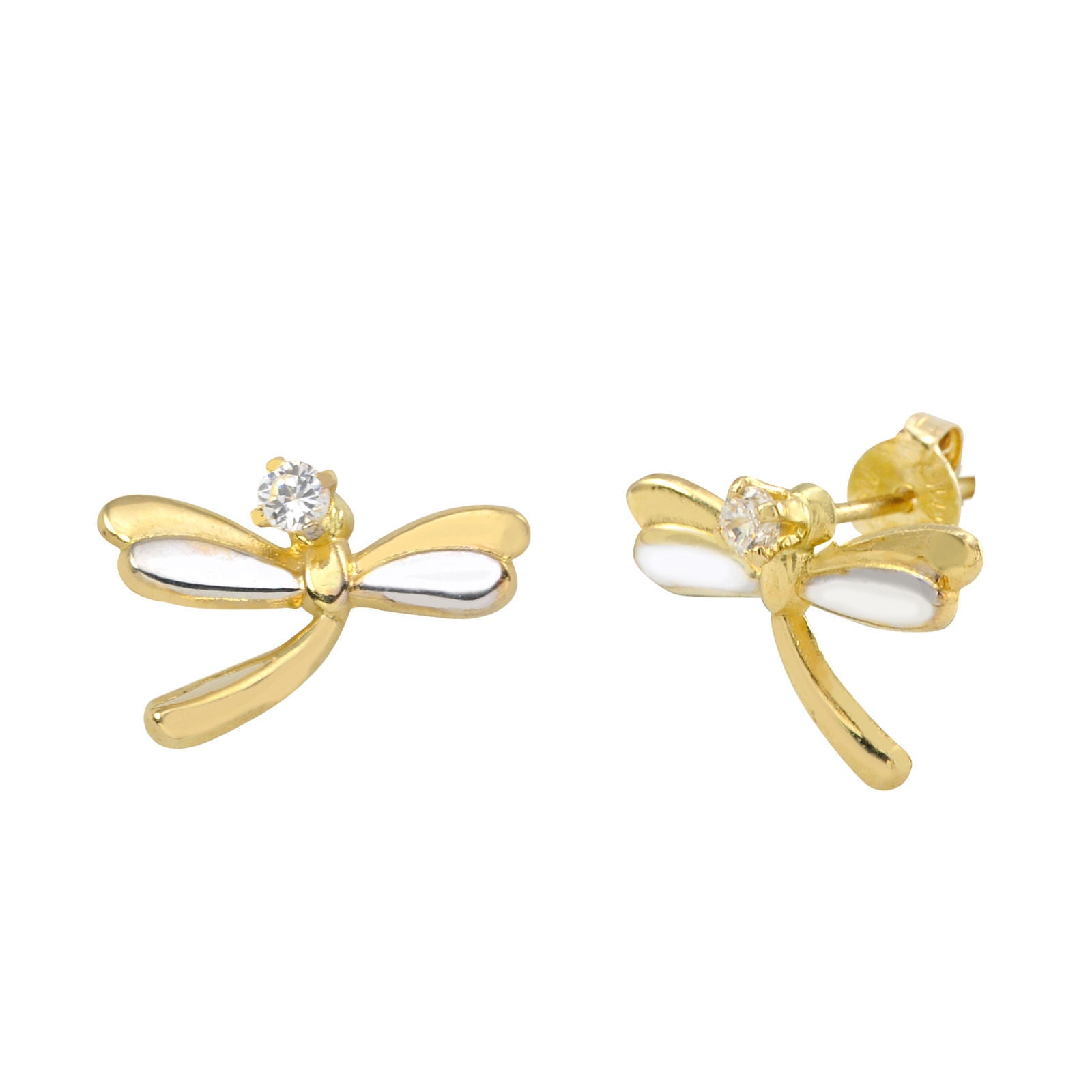 10k Gold Dragonfly Stud Earrings Two Tone Gold | Jewelryland.com