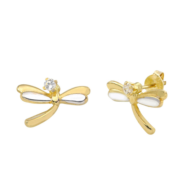 10k Gold Dragonfly Stud Earrings Two Tone Gold Yellow and White Pushbacks 8x13 - Jewelryland.com