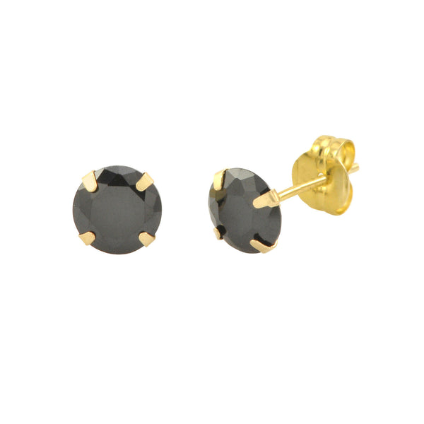 14k Yellow Gold Black Cubic Zirconia Stud Earrings Round CZ - Jewelryland.com