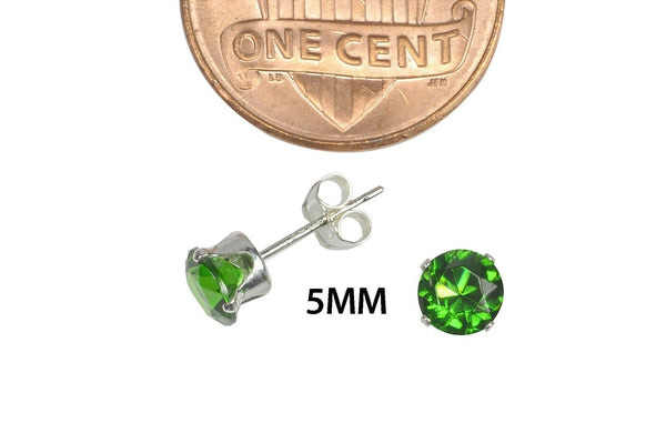 Sterling Silver 925 Round Emerald Green CZ Stud Earrings - Jewelryland.com