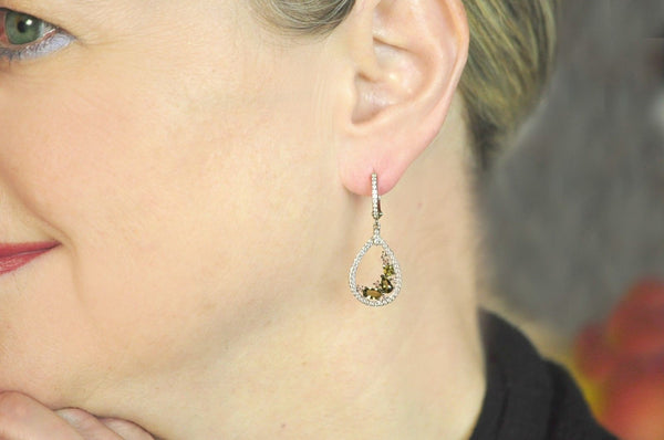 Sterling Silver Dangle Earrings Elegant Leverback Brown and White CZ - Jewelryland.com