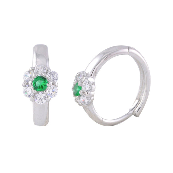 Sterling Silver Huggie Earrings Mini Flower CZ Birthstone Colors Hinged Hoops - Jewelryland.com