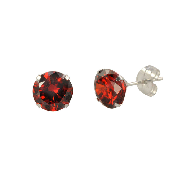 14k White Gold Round Garnet Red Cubic Zirconia Stud Earrings Prong Set - Jewelryland.com
