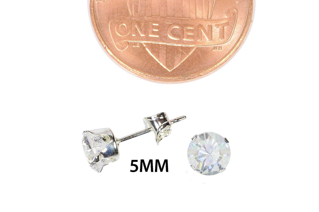 Queenberry Clear CZ Stud Earrings For Men – 4mm Round, Rhodium Plated 925 Sterling Silver, Hypoallergenic & Sleek
