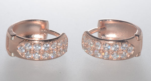 Sterling Silver Hoop Earrings Rose Gold Plated 2 Row Cubic Zirconia 13mm x 5mm - Jewelryland.com
